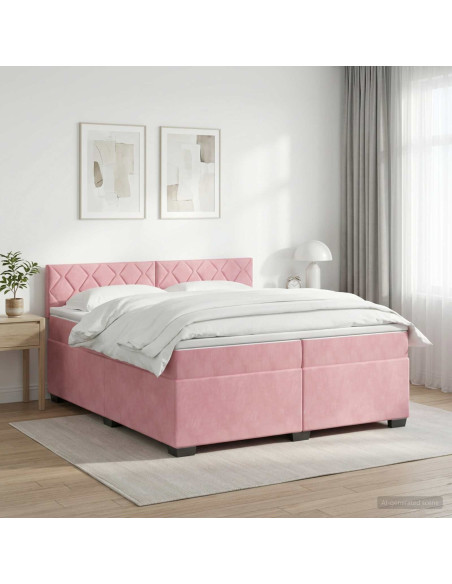 Letto con Box Spring, Materasso e LED Rosa 200 x 200 cm Velluto