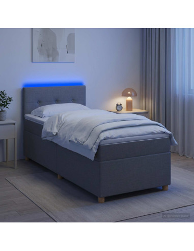 Letto box spring con materasso Grigio Chiaro 80 x 200 cm