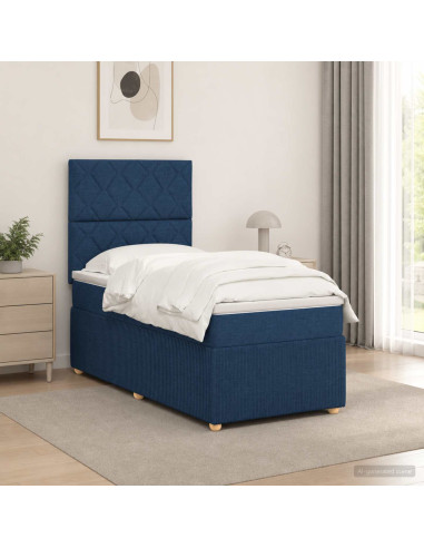 Letto Box Spring LED con Materasso Blu 80 x 200 cm Tessuto