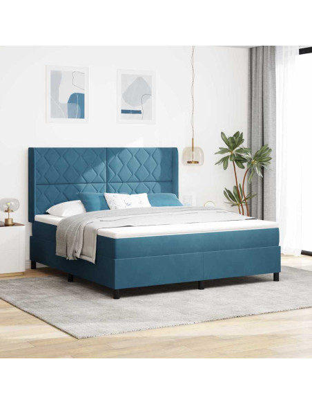 Letto a molle con materasso Blu 180 x 200 cm Velluto