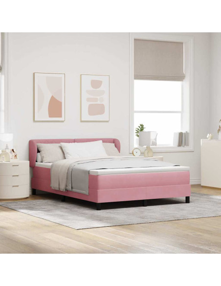 Letto a molle con testiera Rosa 140 x 190 cm Velluto