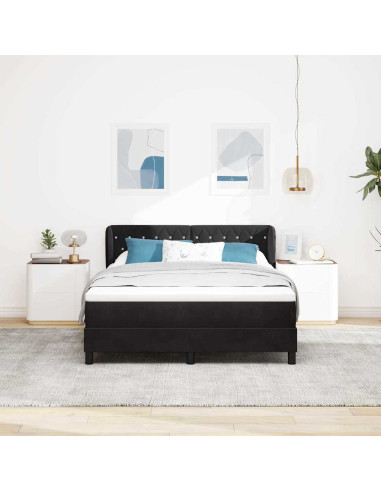 Letto a molle con testiera Nero 140 x 190 cm Velluto