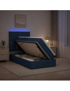 Letto con contenitore LED e materasso Blu 90 x 200 cm Tessuto