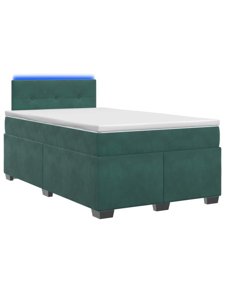 Letto con Box Spring, Materasso e LED Verde Scuro 120 x 200 cm
