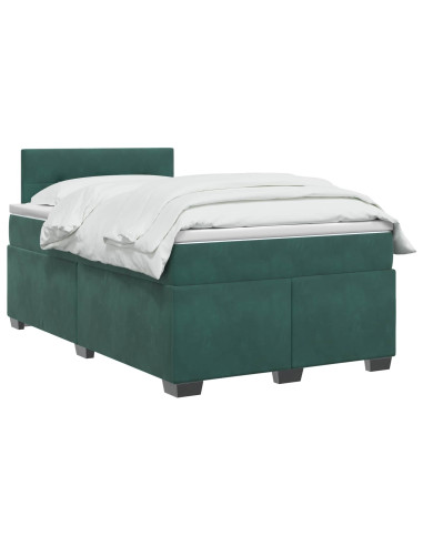 Letto con Box Spring, Materasso e LED Verde Scuro 120 x 200 cm