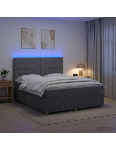 Letto Box Spring LED con Materasso Grigio Scuro 180 x 200 cm