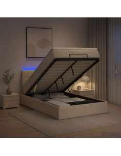 Letto Ottomano con Materasso e LED Crema 120 x 200 cm Tessuto