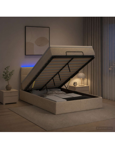 Letto Ottomano con Materasso e LED Crema 120 x 190 cm Tessuto