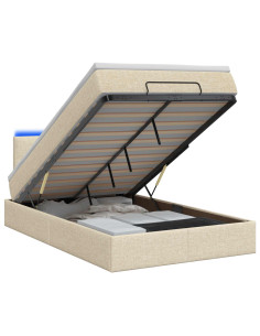 Letto Ottomano con Materasso e LED Crema 120 x 200 cm Tessuto 2