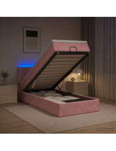 Letto Ottomano con Materasso e LED Rosa 100 x 200 cm Velluto