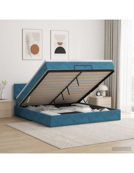 Letto Ottomano con Materasso e LED Blu scuro 160 x 200 cm