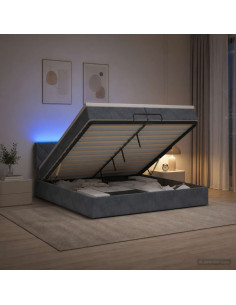 Letto Ottomano con Materasso e LED Grigio Scuro 200 x 200 cm