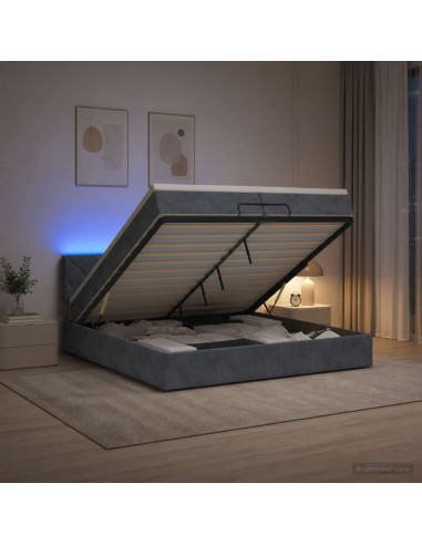 Letto Ottomano con Materasso e LED Grigio Scuro 200 x 200 cm