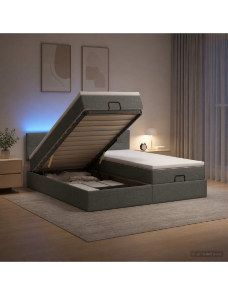 Letto Ottomano con Materasso e LED Grigio Scuro 180 x 200 cm