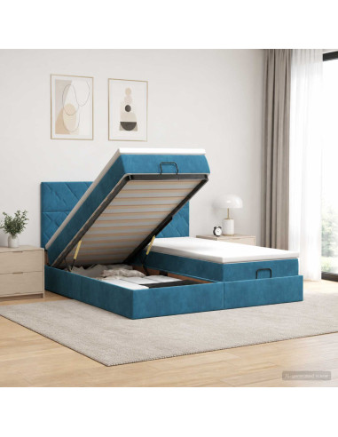 Letto Ottomano con Materasso e LED Blu scuro 160 x 200 cm