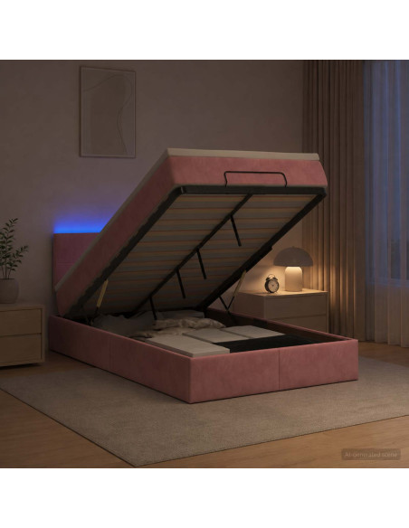 Letto Ottomano con Materasso e LED Rosa 120 x 200 cm Velluto