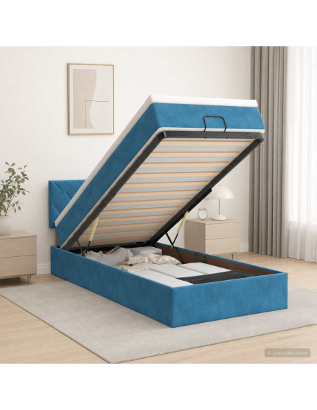 Letto Ottomano con Materasso e LED Blu scuro 100 x 200 cm