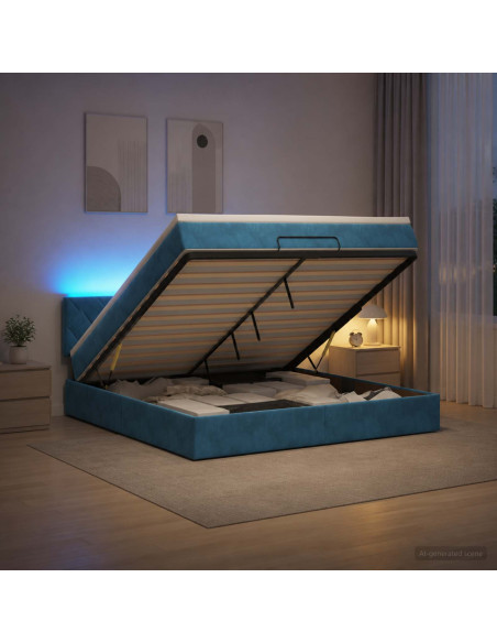 Letto Ottomano con Materasso e LED Blu scuro 160 x 200 cm