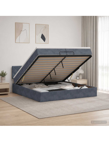 Letto Ottomano con Materasso e LED Grigio Scuro 200 x 200 cm