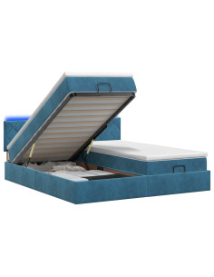 Letto Ottomano con Materasso e LED Blu scuro 160 x 200 cm 2