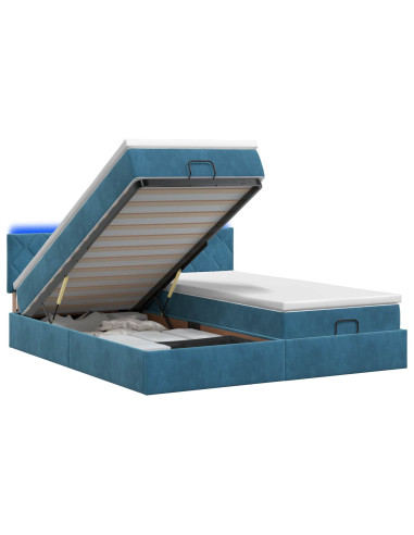 Letto Ottomano con Materasso e LED Blu scuro 160 x 200 cm
