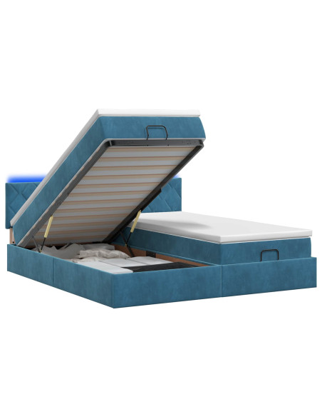 Letto Ottomano con Materasso e LED Blu scuro 160 x 200 cm