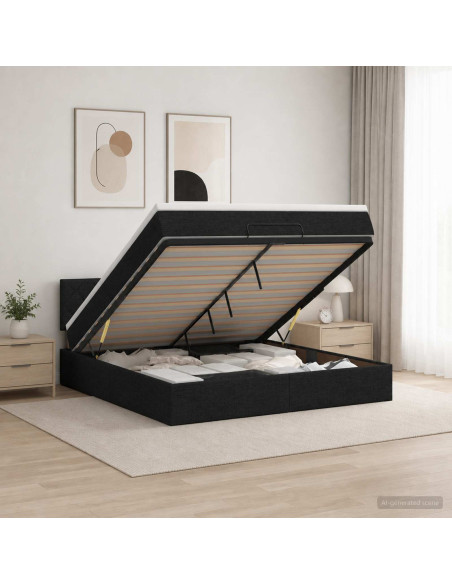 Letto ottomano con materasso Nero 140 x 200 cm Tessuto