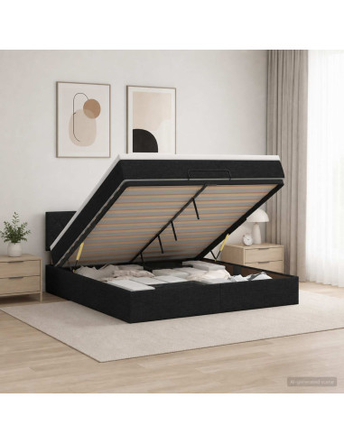 Letto ottomano con materasso Nero 140 x 190 cm Tessuto