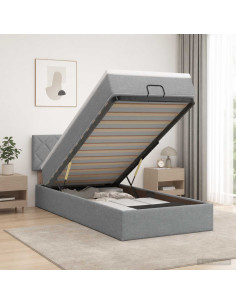 Letto ottomano con materasso Grigio Chiaro 100 x 200 cm Tessuto