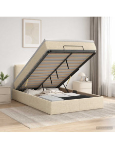 Letto ottomano con materasso Crema 120 x 190 cm Tessuto