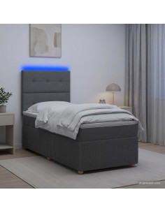 Letto Box Spring LED con Materasso Grigio Scuro 90 x 190 cm