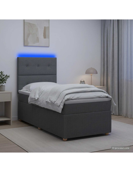 Letto Box Spring LED con Materasso Grigio Scuro 90 x 190 cm