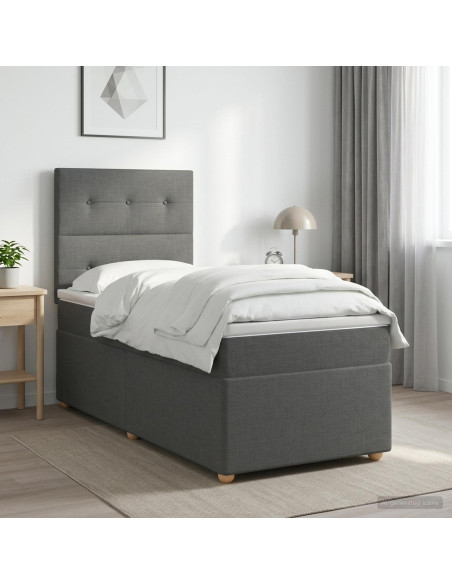 Letto Box Spring LED con Materasso Grigio Scuro 90 x 190 cm
