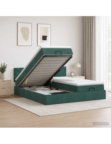Letto ottomano con materasso 2 pz Verde Scuro Velluto