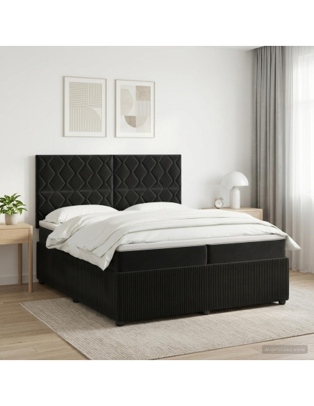 Letto box spring con materasso Nero 200 x 200 cm Velluto