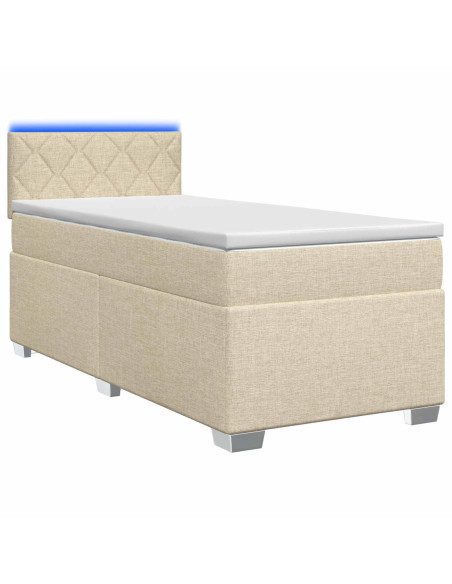 Letto con Box Spring, Materasso e LED Crema 100 x 200 cm