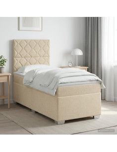 Letto box spring con materasso Crema 90 x 190 cm Tessuto