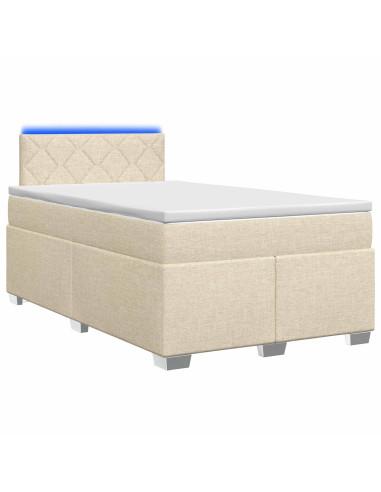 Letto con Box Spring, Materasso e LED Crema 120 x 200 cm