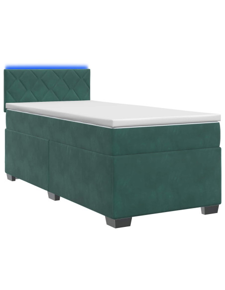 Letto con Box Spring, Materasso e LED Verde Scuro 80 x 200 cm