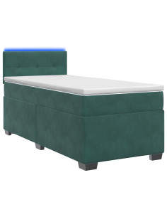 Letto con Box Spring, Materasso e LED Verde Scuro 100 x 200 cm