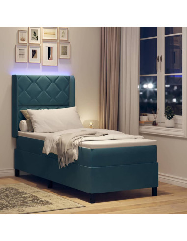 Letto a molle con materasso con led Blu 80 x 200 cm Velluto