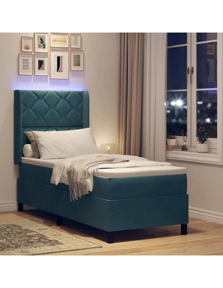 Letto a molle con materasso con led Blu 80 x 200 cm Velluto