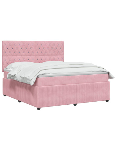 Letto box spring con materasso Rosa 180 x 200 cm Velluto
