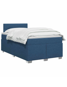 Letto con Box Spring, Materasso e LED Blu 120 x 200 cm Tessuto 2