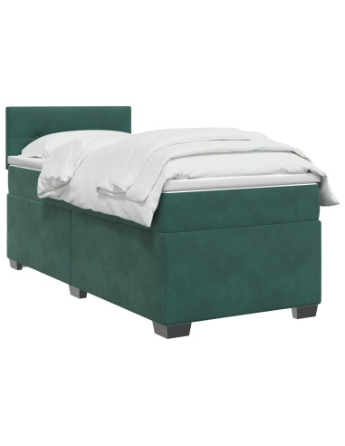 Letto con Box Spring, Materasso e LED Verde Scuro 100 x 200 cm