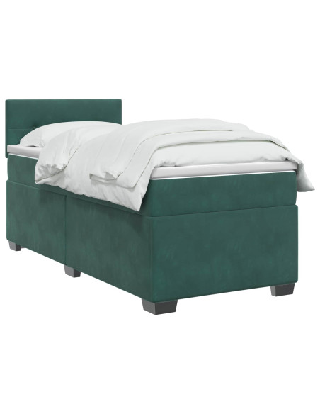 Letto con Box Spring, Materasso e LED Verde Scuro 100 x 200 cm