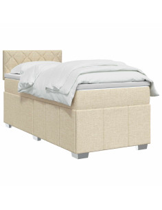 Letto box spring con materasso Crema 100 x 200 cm Tessuto 2