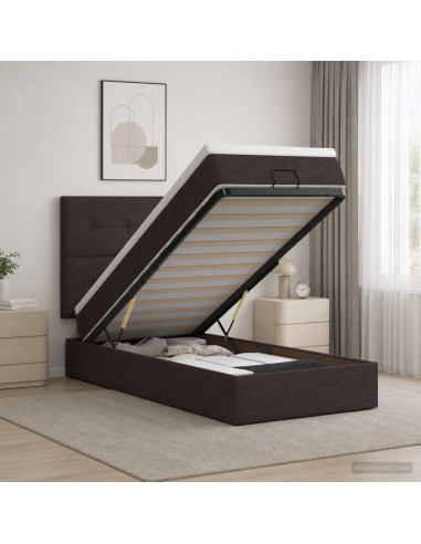 Letto ottomano con materasso Marrone Scuro 100 x 200 cm Tessuto