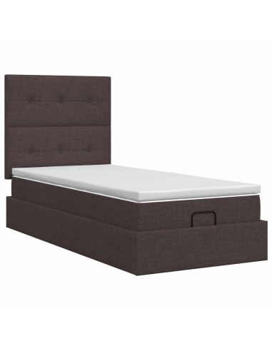 Letto ottomano con materasso Marrone Scuro 100 x 200 cm Tessuto