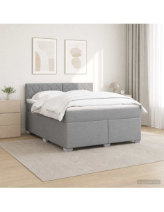 Letto con Box Spring, Materasso e LED Grigio Chiaro Tessuto